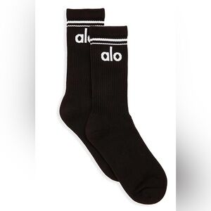 ALO Unisex Throwback Socks in Black w/ White Stripes & Logo